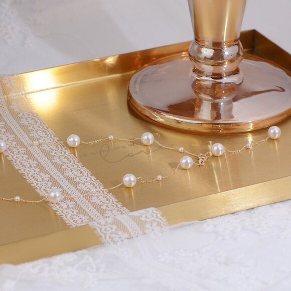 NEW 14K Gold Plated Pearl Station Necklace - Picture 13 of 14